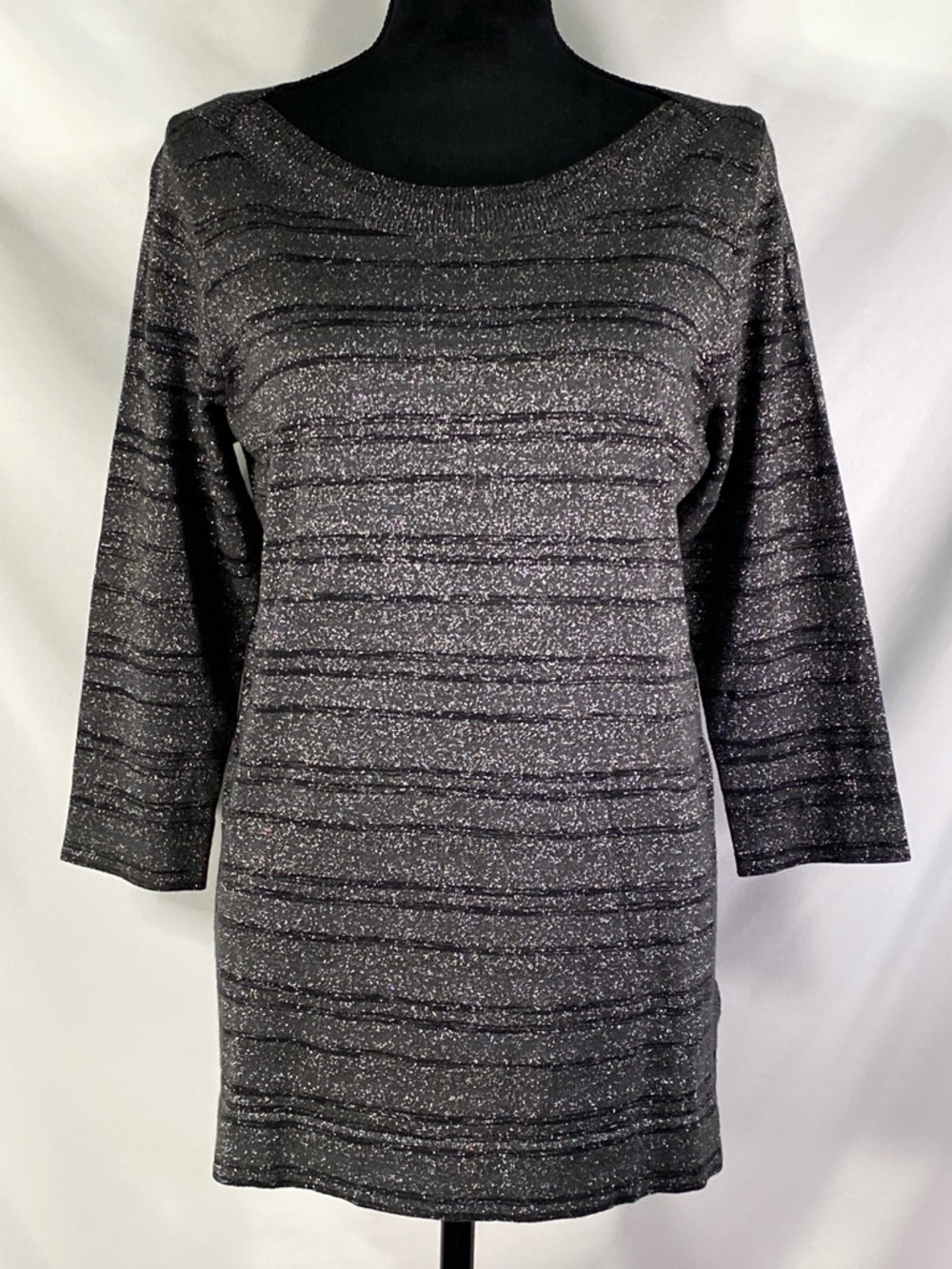 Worthington Striped Metallic Shimmer Boatneck Tunic Top Large 3/4 Sleeve NWT